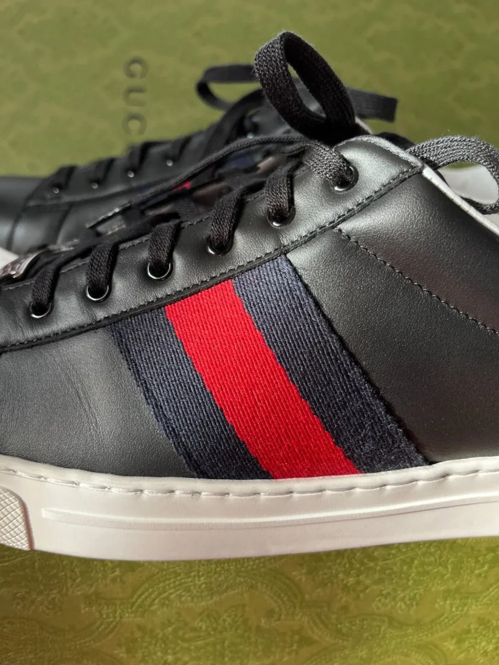 New Gucci Ace web-trim Leather Sneakers Men's Size US11.5 / UK11
